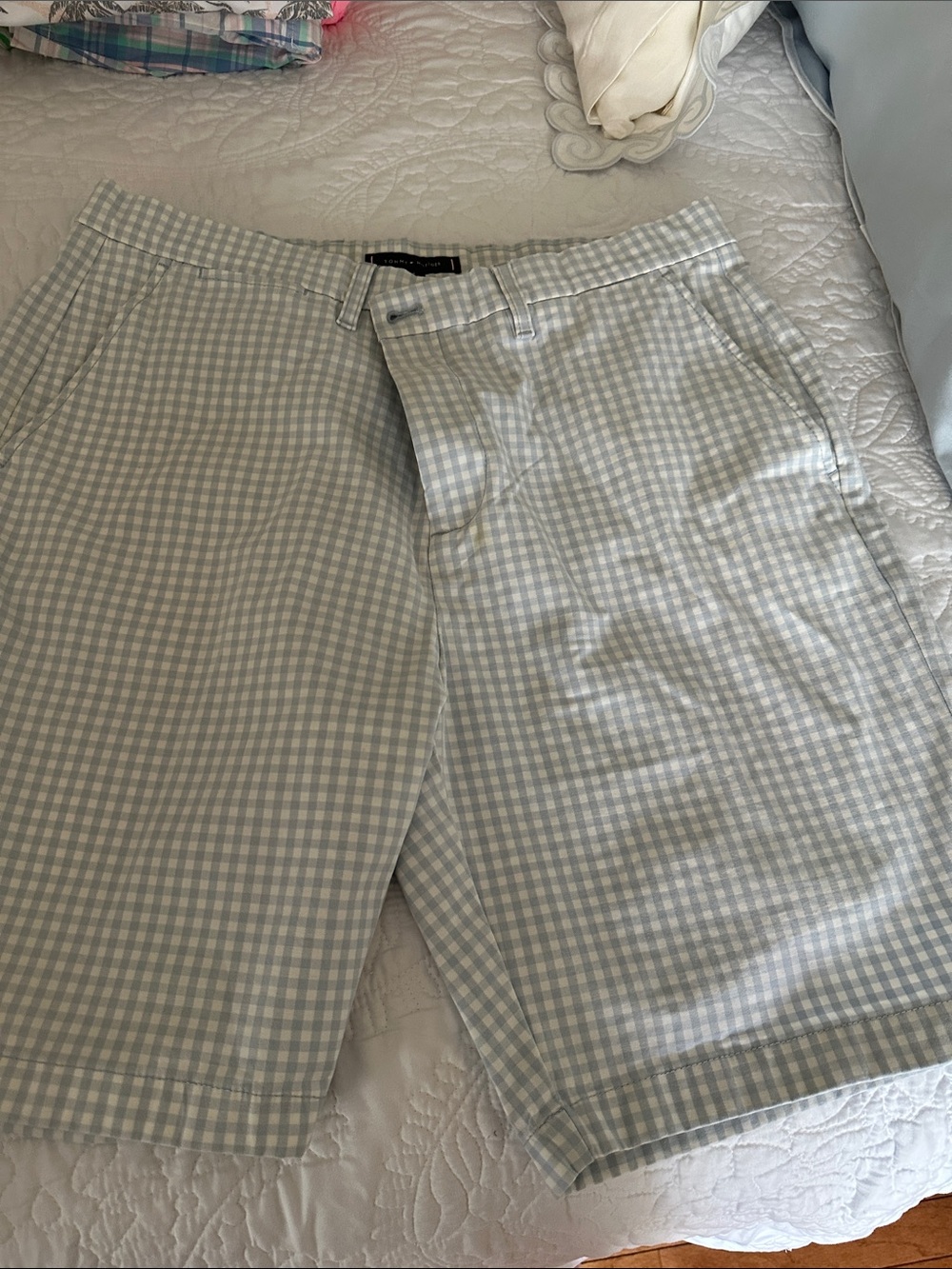 Tommy Hilfiger Light Blue Gingham Flat Front Shorts